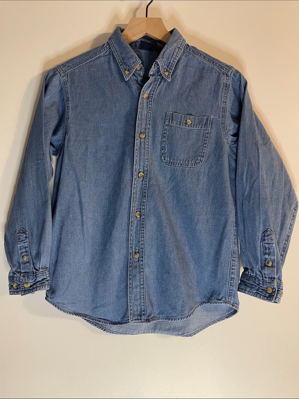 Vintage Denim Jean Button Down Up Front Shirt Blue Kids Youth Boys Large 10/12